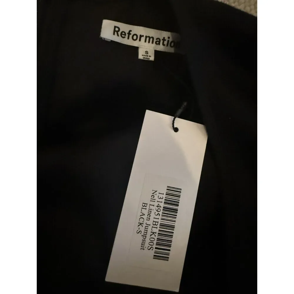 Reformation Nell Linen Jumpsuit Black Size S NWT Wide Leg Scoop Neck